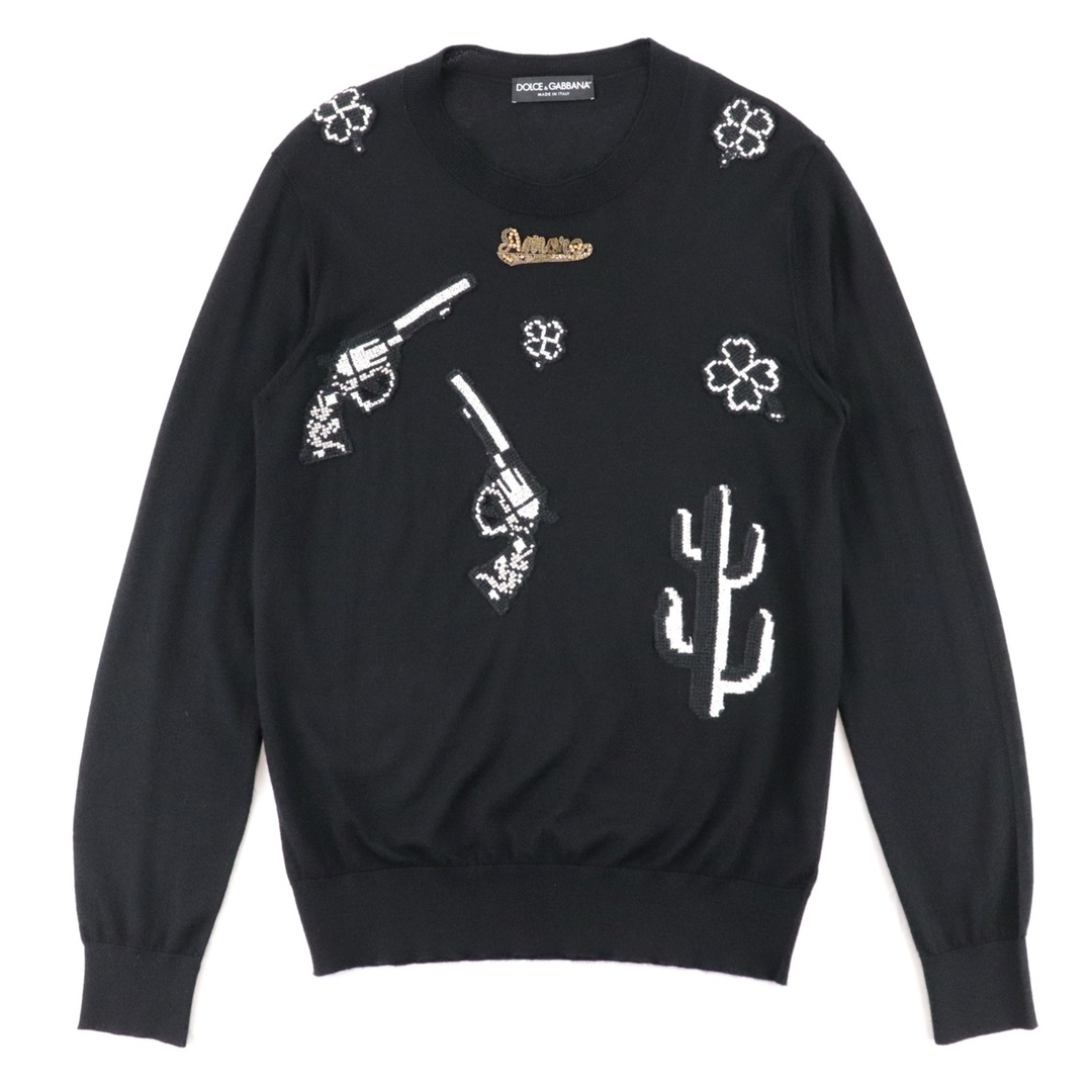 DOLCE&GABBANA(ドルチェアンドガッバーナ)の美品 ドルチェアンドガッバーナ 16AW ランウェイ着用 カシミヤニットセーター メンズ 黒 46 Amore ウエスタン刺しゅう DOLCE&GABBANA メンズのトップス(ニット/セーター)の商品写真