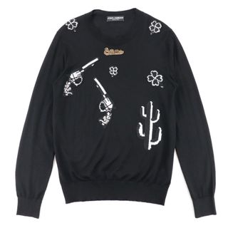 ドルチェアンドガッバーナ(DOLCE&GABBANA)の美品 ドルチェアンドガッバーナ 16AW ランウェイ着用 カシミヤニットセーター メンズ 黒 46 Amore ウエスタン刺しゅう DOLCE&GABBANA(ニット/セーター)