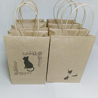 黒猫 クラフト紙袋 手提げ袋 ラッピング袋 包装 6枚(ラッピング/包装)