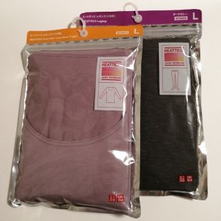 ユニクロ(UNIQLO)の【未使用】UNIQLO/ユニクロ　ヒートテック　UネックＴ　レギンス　Ｌ セット(アンダーシャツ/防寒インナー)