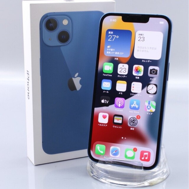 Apple iPhone13 128GB Blue  バッテリ92%■SIMフリ水没反応反応無し