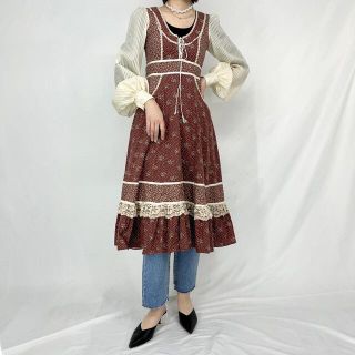 ガニーサックス(GUNNE SAX)の古着 70年代 ガンネサックス GUNNE SAX Jessica 総柄 長袖 フレア ワンピース レディースS ヴィンテージ /eaa306016(その他)