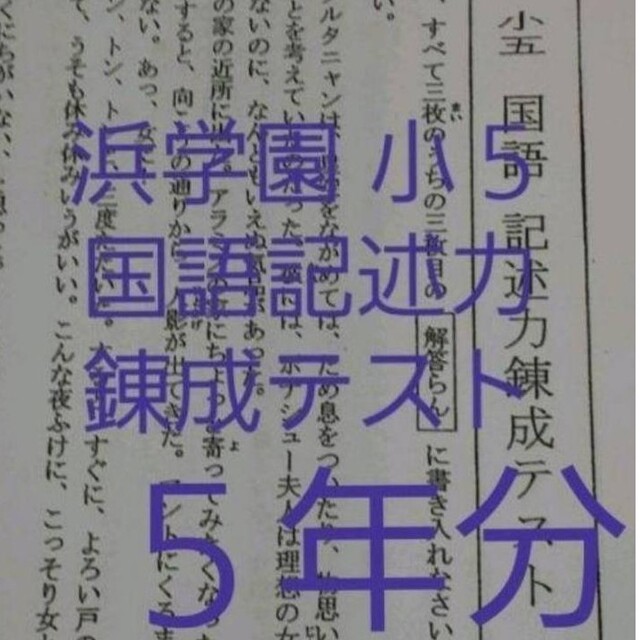 浜学園　小５　５年分　国語記述力錬成テスト　中学受験　難関　最難関