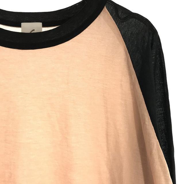 6(ROKU) / ロク | SHEER RAGLAN SLEEVE T-SHIRT シアー ラグランスリーブ カットソー | ベージュ / ピンク  | レディース