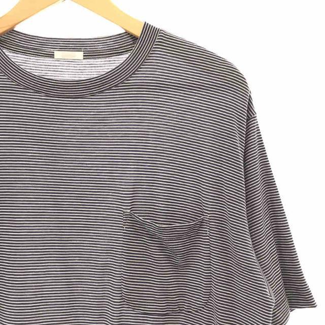 COMOLI コモリ Tシャツ サイズ:3 22SS ウール 天竺 ボーダー クルーネック Tシャツ V01-05007 ポケット付き チャコール 日本製 トップス カットソー 半袖  【メンズ】