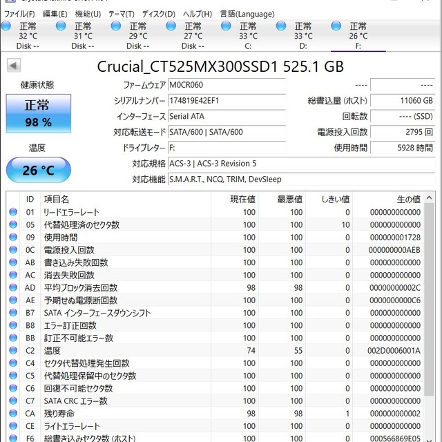 Crucual  CT525MX300SSD1 sata SSD 525GB 2