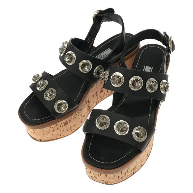 美品】 PRADA / プラダ | レザー ビジュー コルク ソール ストラップ