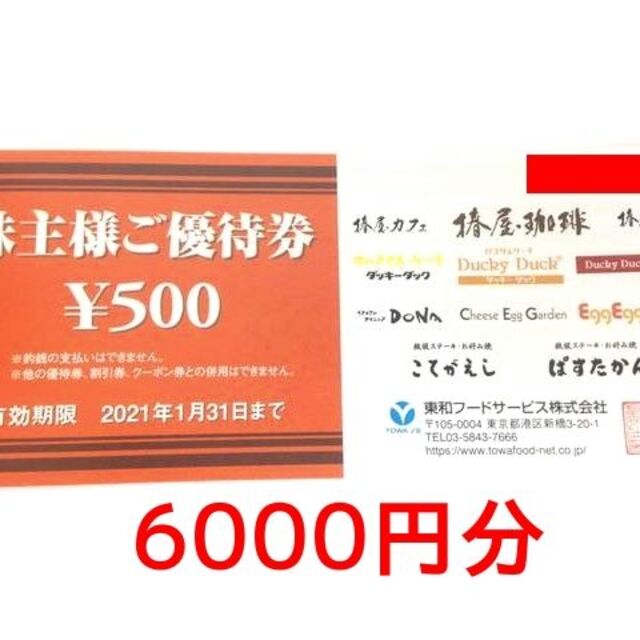 東和フードサービス株主優待　6000円分 〜1/31