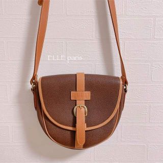 エル(ELLE)の【ELLE paris】ブラウンレザーショルダーバッグ　美品　ヴィンテージ(ショルダーバッグ)