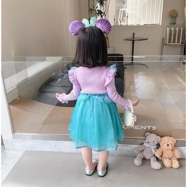 上質！リトルマーメイド アリエル ニットワンピース♡ドレス コスプレ 130 キッズ/ベビー/マタニティのキッズ服女の子用(90cm~)(ワンピース)の商品写真