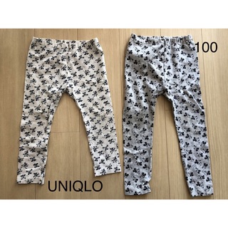 ユニクロ(UNIQLO)のUNIQLO ミッキー柄　ロングパンツ　グレー　白100 キッズ長ズボン(パンツ/スパッツ)