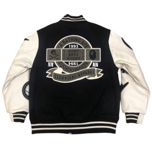 NEIGHBORHOOD(ネイバーフッド)のBAPE NBHD Varsity Jacket Black/White L メンズのジャケット/アウター(スタジャン)の商品写真