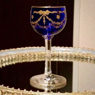 バカラ(Baccarat)の極希少オールドサンルイSt Louisブルーリボンガーランド金彩リキュールグラス(グラス/カップ)