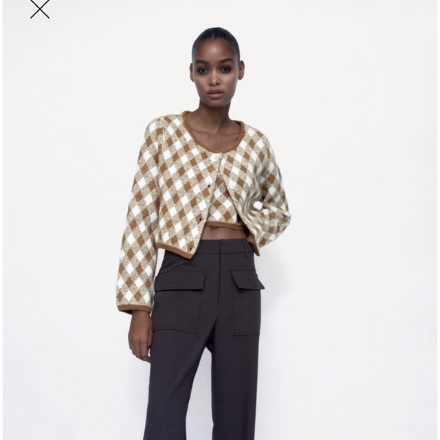 ZARA - ZARA ザラ アーガイル柄 ニット カーディガン【M】の通販 ZARA - ZARA ザラ アーガイル柄 ニット カーディガン【M】の通販