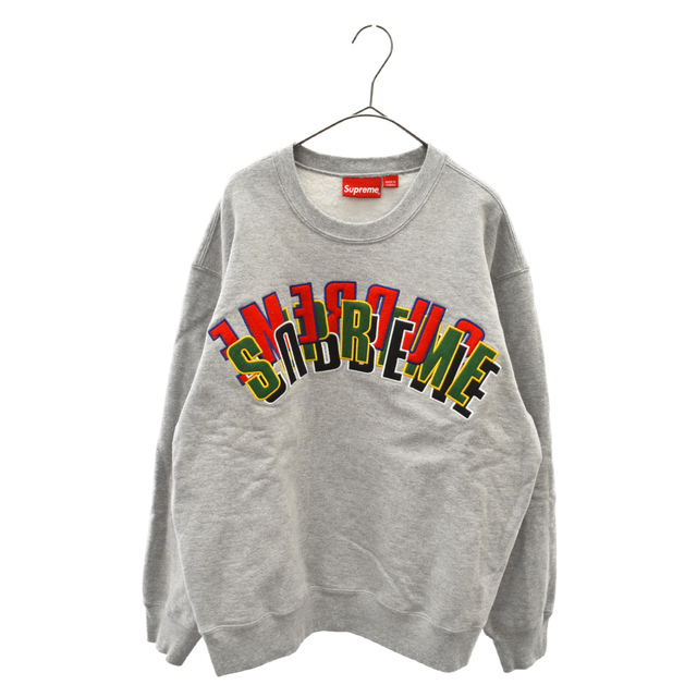 SUPREME シュプリーム 21SS Stacked Crewneck フロントロゴデザイン スタックドクルーネックスウェットトレーナー ライトグレー