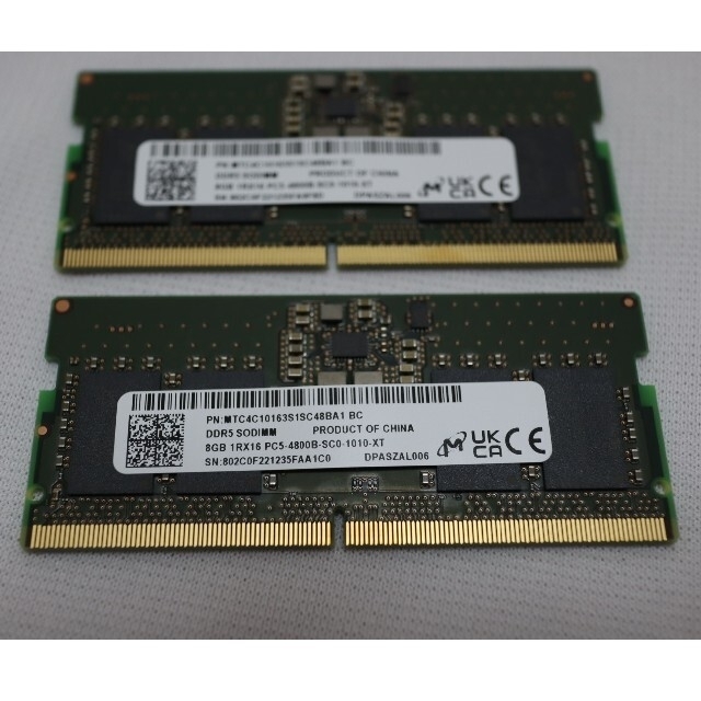 Micron DDR5-4800  16GB (8GBx2枚) ノートPC用