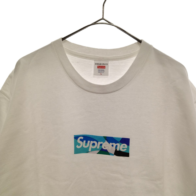 Supreme シュプリーム Tシャツ Emilio Pucci エミリオ プッチ アーカイブ 柄 BOXロゴ クルーネックTシャツ Box Logo Tee 21SS ホワイト 白 L トップス カットソー 半袖 コラボ 【メンズ】【美品】【R016】