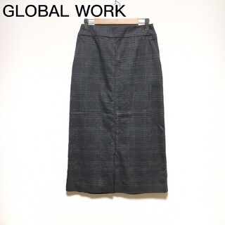 グローバルワーク(GLOBAL WORK)の美品♡グローバルワークゆったりキャリーマンMロングスカート グレー チェック(ロングスカート)