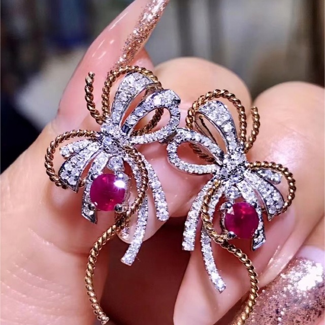 天然 ルビー ダイヤ ピアス0.8ct k18 ¥