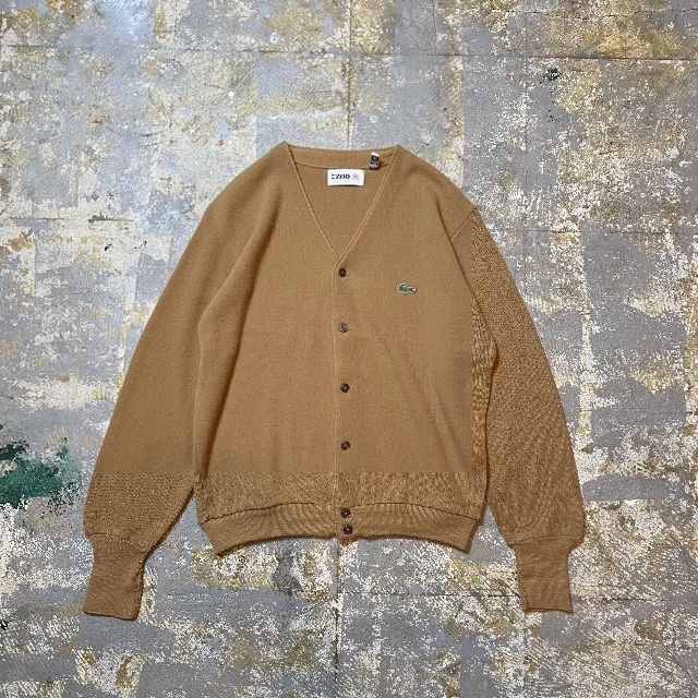 70s izod lacoste アクリルカーディガン L ベージュ 糸巻きタグ 一番の