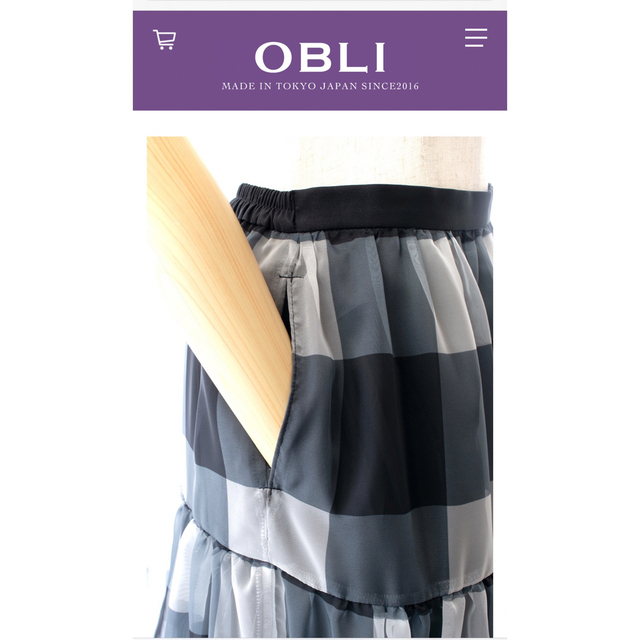 スカート【新品】obli オーガンジーブロックチェックスカート/ブラック　オブリサイズ1