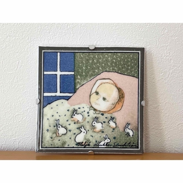 美品 Baby ＆ Blue House of Happiness 陶板画