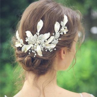 新品　ヘッドドレス ウェディング ヘアアクセサリー　シルバー　大きめ　結婚式(ラバーベルト)