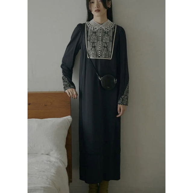 ELFIN EMBROIDERY CAFTAN DRESS Sサイズ ブラック
