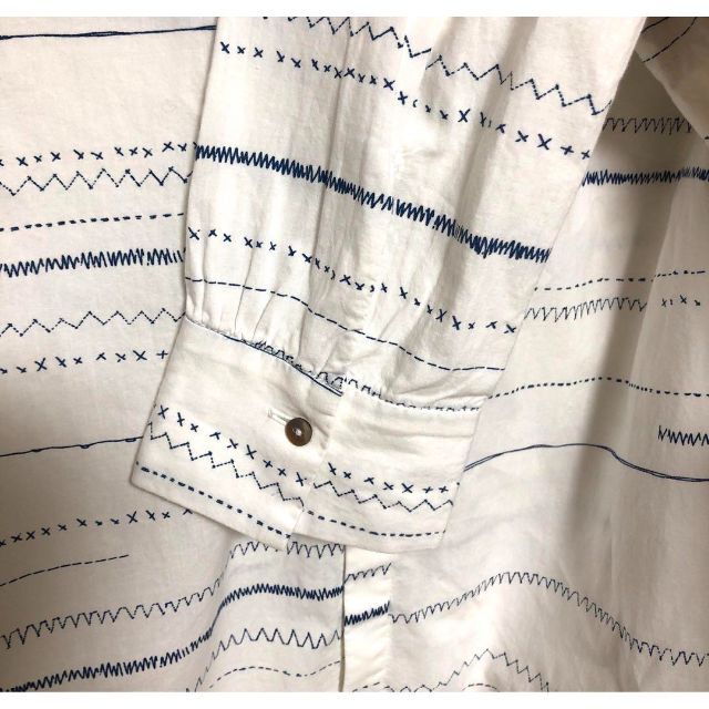 numeヌメ 個性的なステッチ柄シャツ 長袖 コットン 可愛い