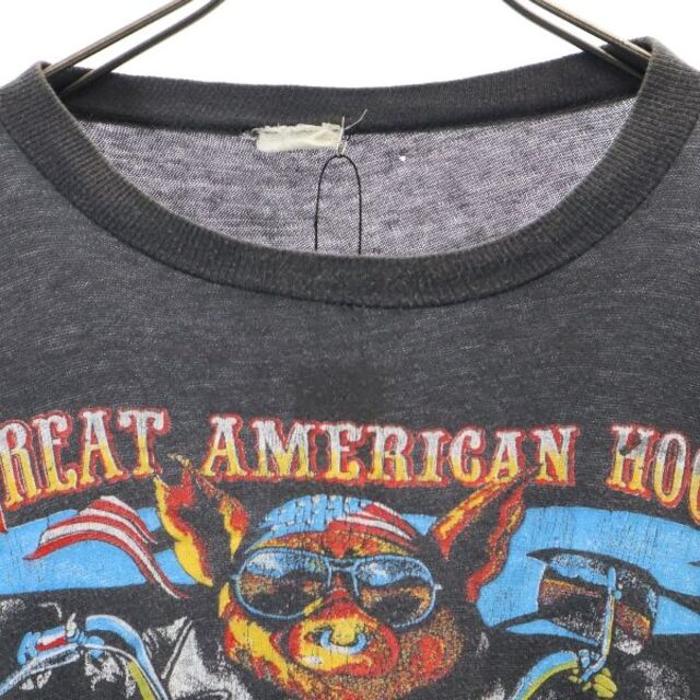 【中古】 ハーレーダビッドソン 70ｓ　パキ綿 プリント 半袖 Tシャツ 黒 HARLEY DAVIDSON アニマル メンズ 【200704】