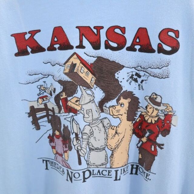 ヘインズ 80s USA製 青タグ オズの魔法使い KANSAS  半袖 Tシャツ XL ブルー系 Hanes ヴィンテージ メンズ 【210619】 4