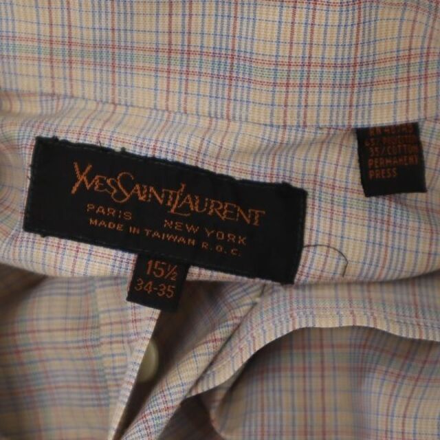 【中古】 イヴサンローラン 80s 90s ヴィンテージ 台湾製 チェック柄 長袖 シャツ 15.5 YVES SAINT LAURENT ワイシャツ  メンズ 【210407】