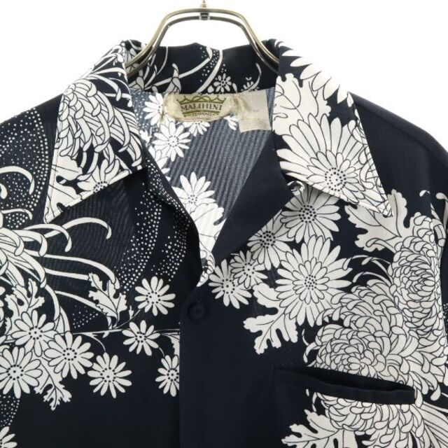 マリヒニ 60s ハワイアン 総柄 アロハシャツ 黒×白 MALIHINI ヴィンテージ  メンズ  210422