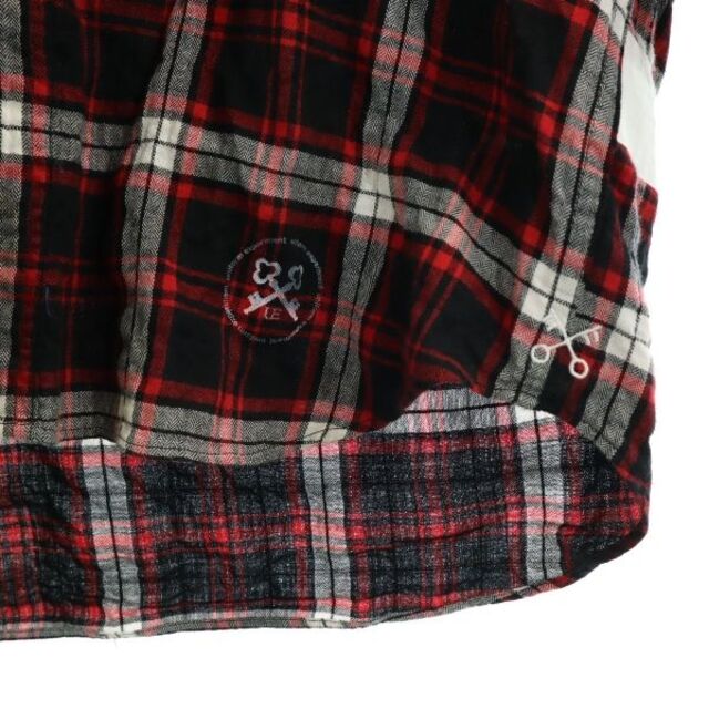 ユニフォームエクスペリメント スターフード付き チェック柄 長袖 シャツ 1 赤×黒 uniform experiment メンズ 【210427】  【中古】