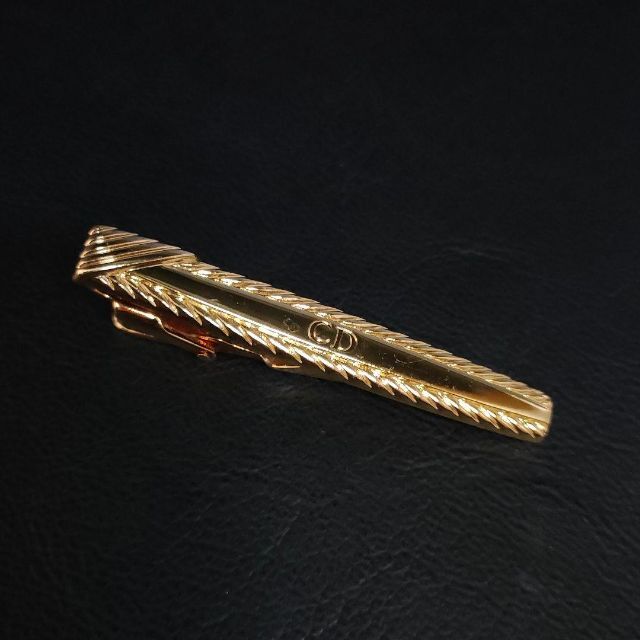 【極美品】Diorディオール　カフス・タイピンセット　ゴールド　ストライプ　斜線