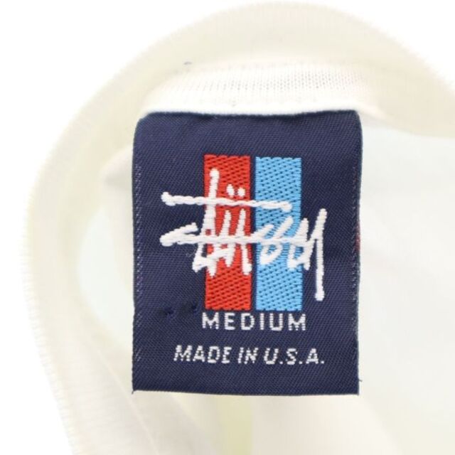 ステューシー 90s 紺タグ オールド　USA製 プリント 半袖 Tシャツ M ホワイト STUSSY メンズ 【210704】
