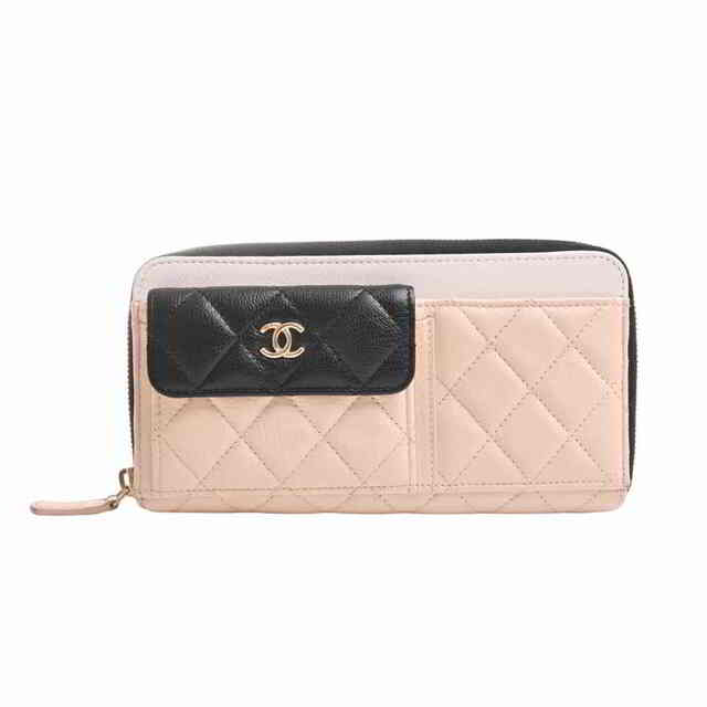 【中古】 CHANEL シャネル ゴートスキン マトラッセ ラウンドファスナー 長財布 2020年 クルーズコレクション ベージュ/ブラック by |  フリマアプリ ラクマ