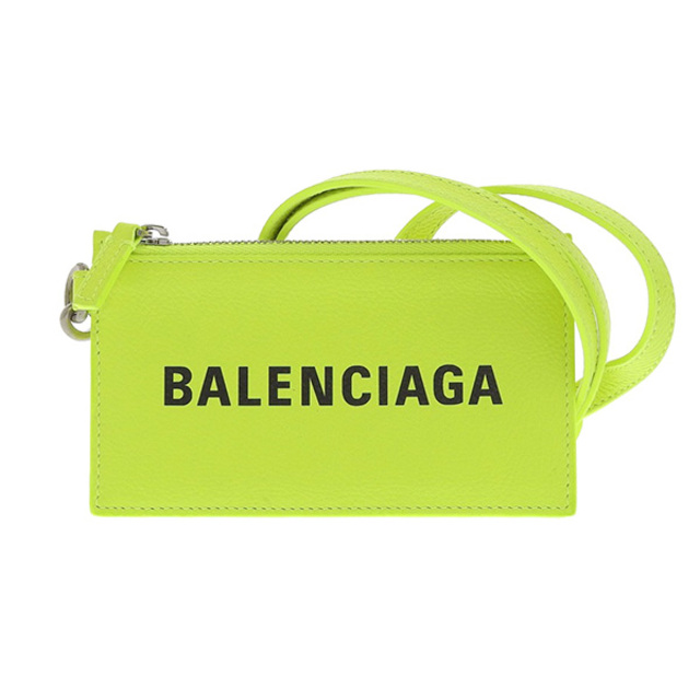 Balenciaga バレンシアガ レザー ネックストラップ付 カード コインケース ネオンイエロー gy