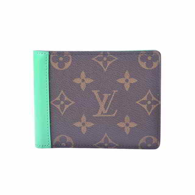 ICﾁｯﾌﾟサイズLOUIS VUITTON ルイヴィトン モノグラム マカサー ポルトフォイユ ミュルティプル 二つ折り財布 札入れ ブラウン/グリーン PVC レザー by