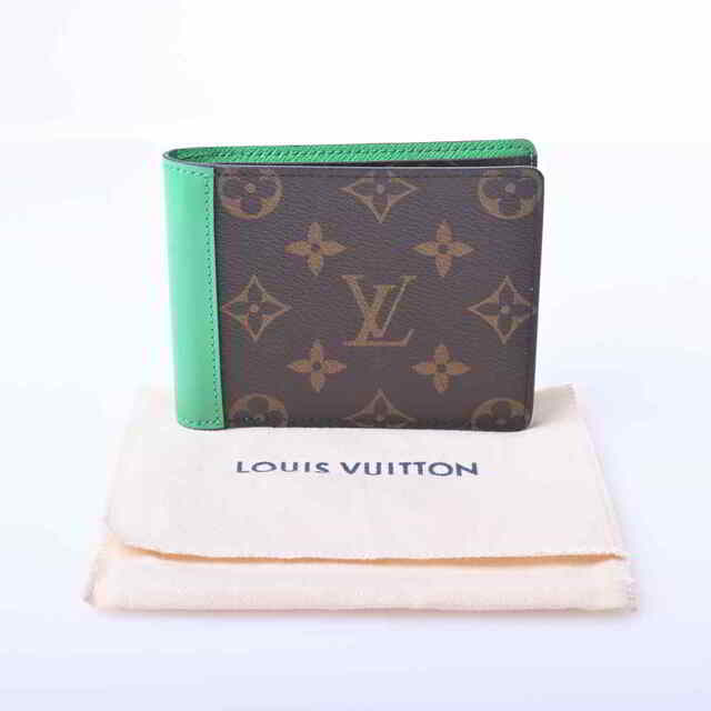 【中古】 LOUIS VUITTON ルイヴィトン モノグラム マカサー ポルトフォイユ ミュルティプル 二つ折り財布 札入れ ブラウン/グリーン  PVC レザー by