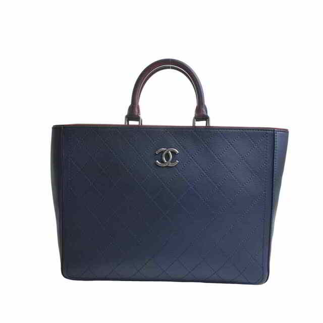 CHANEL -  【中古】 CHANEL シャネル レザー マトラッセ ココマーク 2WAY トートバッグ ネイビー by