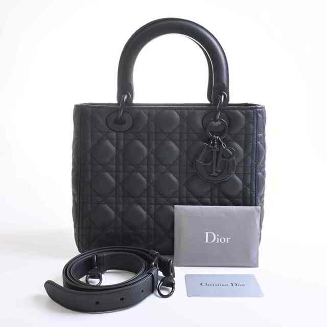 【中古】 Christian Dior クリスチャンディオール レディディオール カナージュ ウルトラマット レザー 2WAY ハンドバッグ ブラック  by