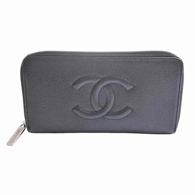 【中古】 CHANEL シャネル キャビアスキン ココマーク ラウンドファスナー 長財布 ブラック by | フリマアプリ ラクマ