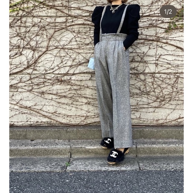 新品 cygne シーニュ ウエストギャザータックサスペンダーパンツ - その他