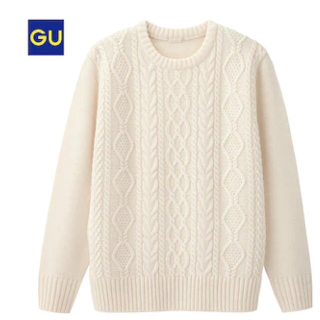 GU(ジーユー)のGU　アランケーブルクルーネックセーター　白　S メンズのトップス(ニット/セーター)の商品写真