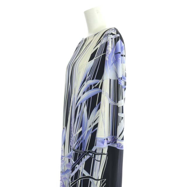 LEONARD(レオナール)のレオナール ワンピース 七分袖 カンカン素材 ひざ丈 切替 42 黒 白 青 紫 レディースのワンピース(ひざ丈ワンピース)の商品写真