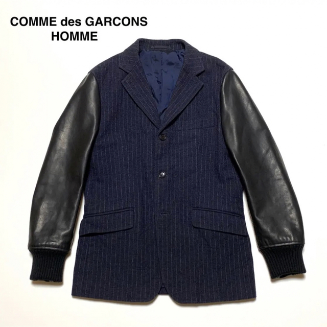 COMME des GARCONS HOMME PLUS(コムデギャルソンオムプリュス)の☆美品 コムデギャルソンオム 袖 レザー ピンストライプ テーラード ジャケット メンズのジャケット/アウター(テーラードジャケット)の商品写真