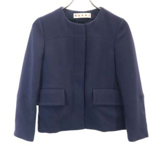 マルニ(Marni)の【中古】 マルニ ノーカラー ジャケット 38 紺 MARNI ウール レディース 【200908】(ロングコート)