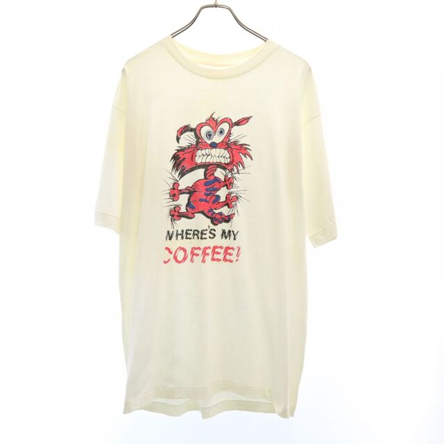 90ｓ　 プリント 半袖 Tシャツ ホワイト  カフェイン中毒 メンズ 【200704】