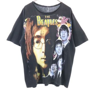 90s 人気 黒 ★ ビートルズ プリント 半袖 Tシャツ ( メンズ XL 程